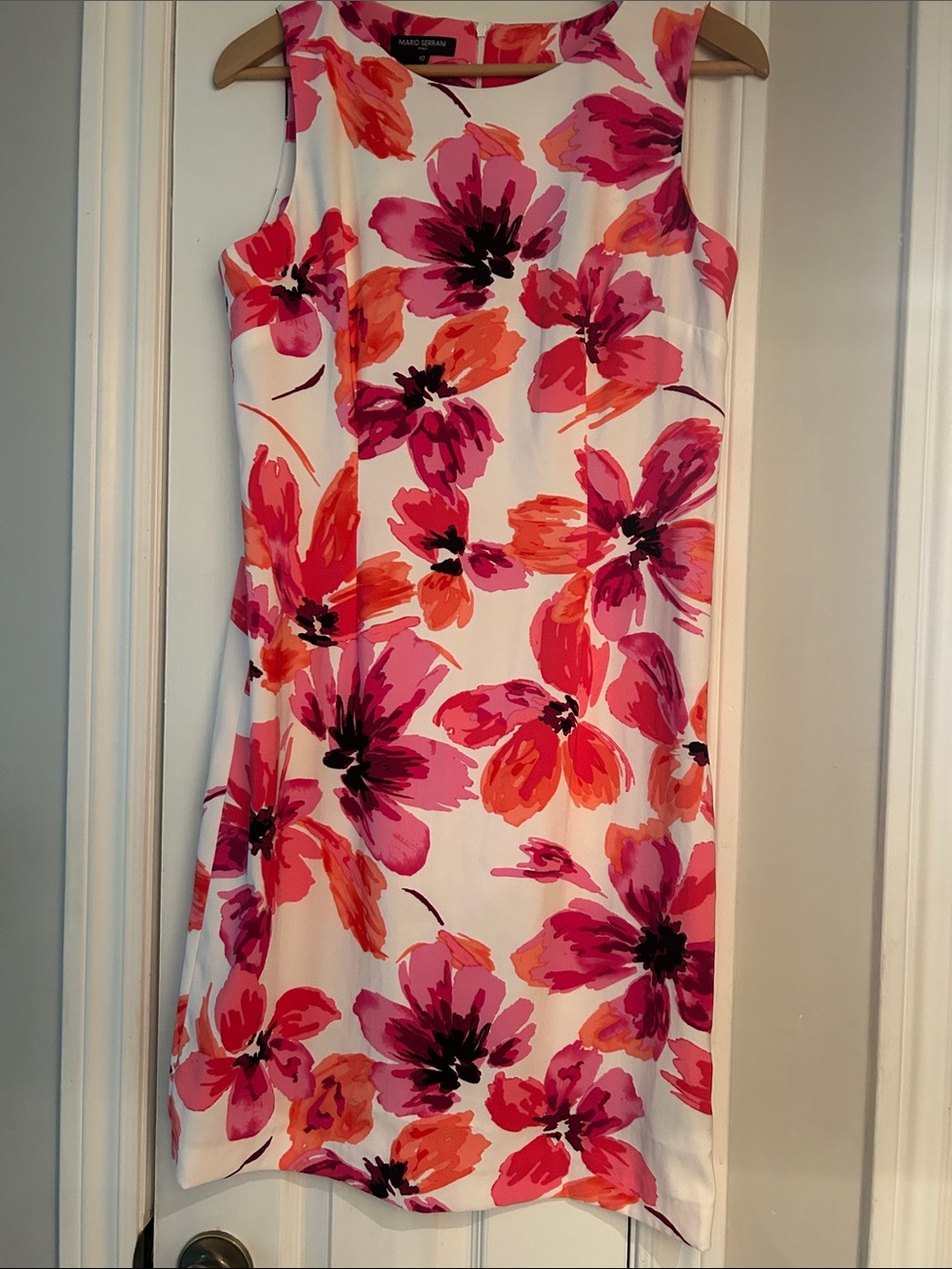 Mario Serrani White Shift Dress with Pink & Coral Floral Print